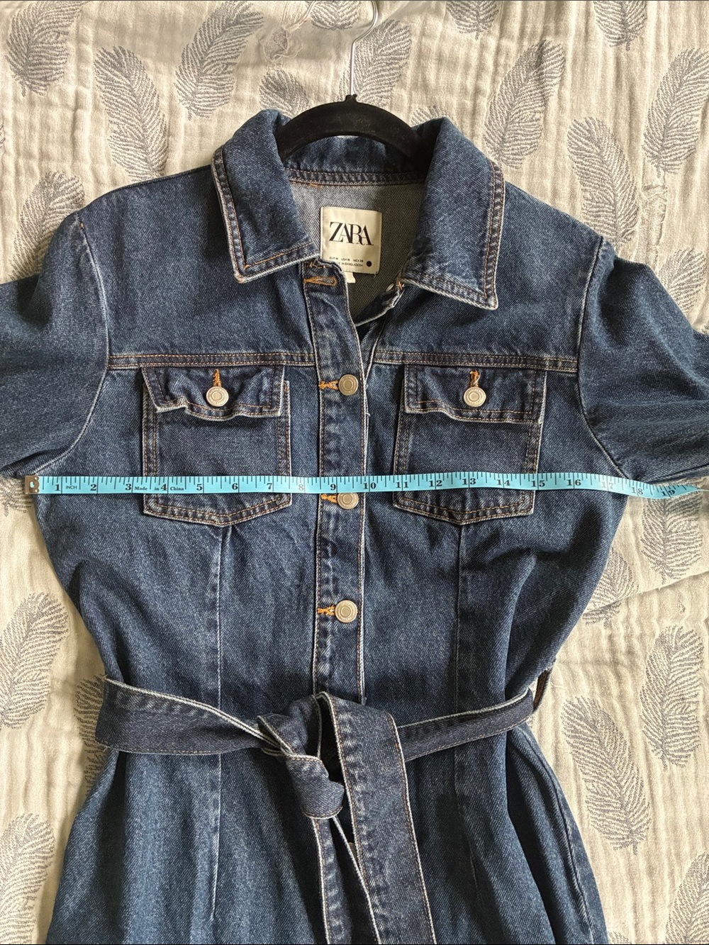 Zara Dark Indigo Denim Button-Front Midi Dress with Belt - Picture 7 of 9